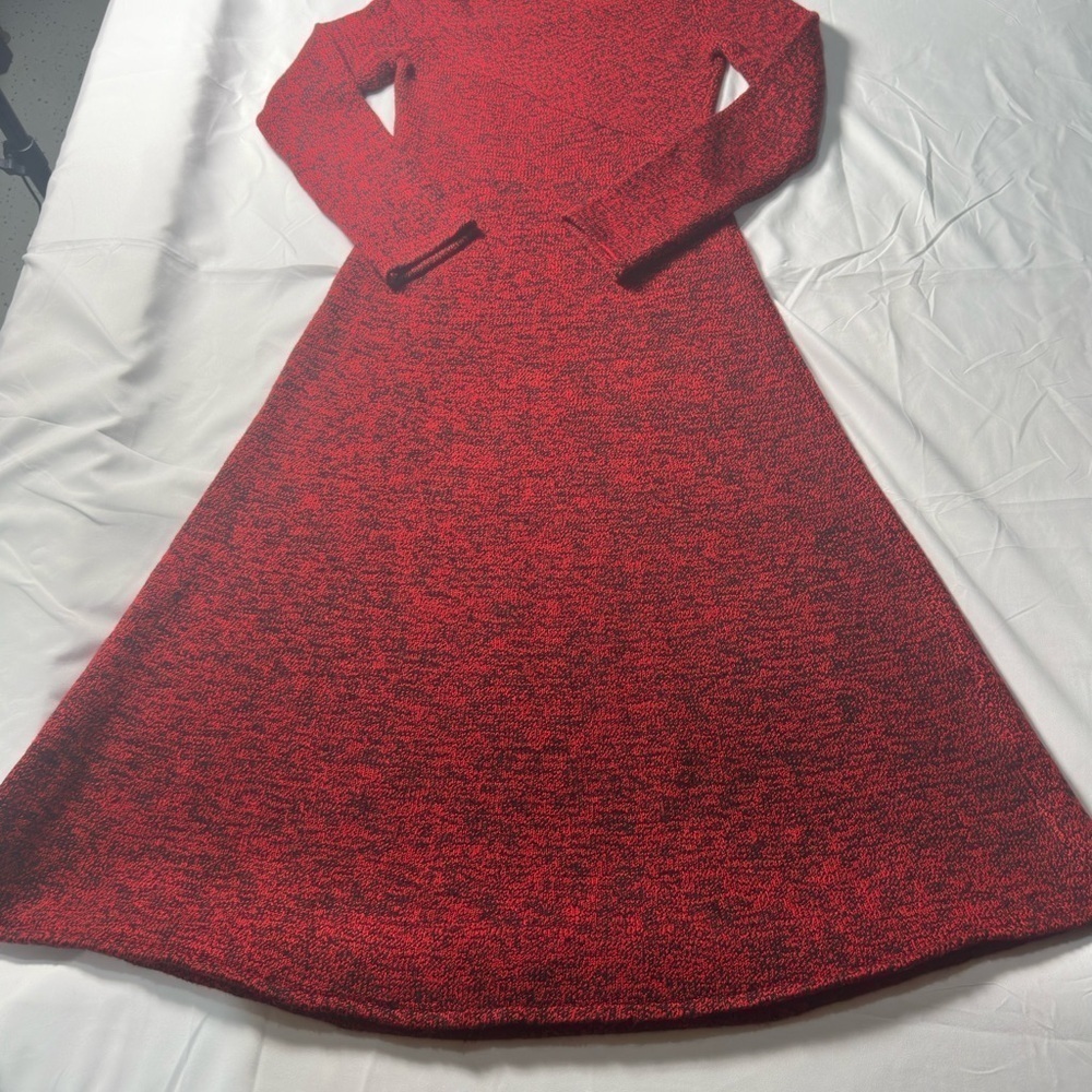 Zara Red A-Line Mock Neck Long Sleeve Dress